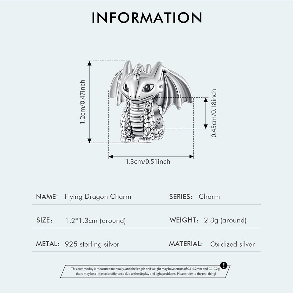 Flying Dragon Charm 925 Sterling Silver Charm,Charm for Bracelets , Perfect Gift for Women