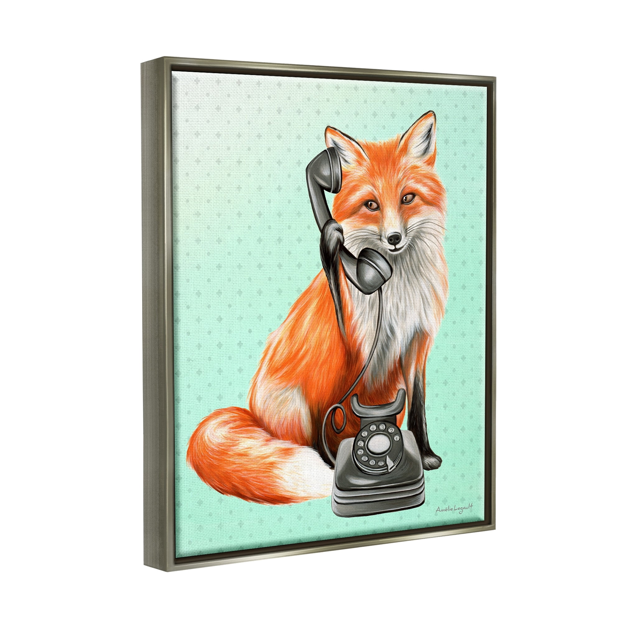 Stupell Industries Red Fox Vintage Phone Dotted Ombre Pattern Graphic Art Luster Gray Floating Framed Canvas Print Wall Art, Design by Amelie Legault