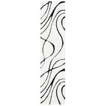 SAFAVIEH Florida Tamzen Abstract Shag Runner Rug, Ivory/Black, 2'3" x 17'