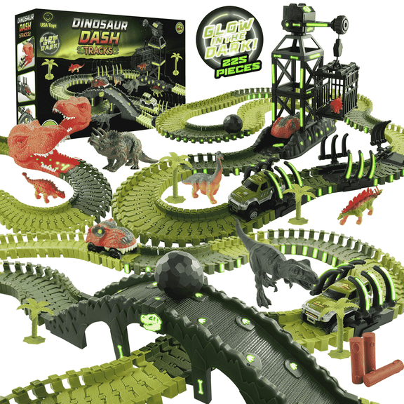 USA Toyz Dinosaur Race Track STEM Playset 225 Pieces Summer Toy for Kids Ages 3