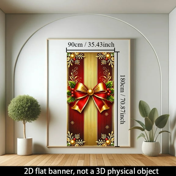 1 piece, 2D flat banner, Christmas door cover decoration banner, Christmas bow pattern banner background, holiday party supplies, home decoration, suitable for indoor and outdoor party decoration, 35