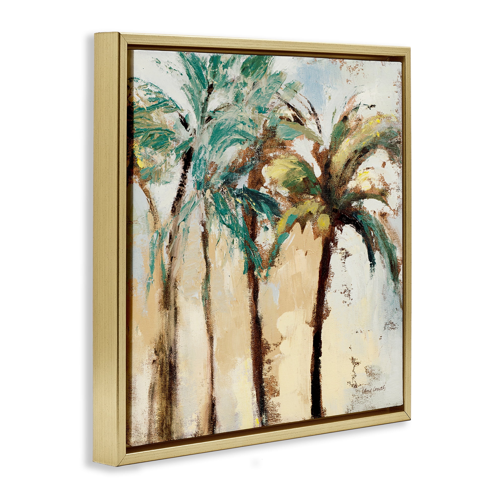 Stupell Industries Rustic Brushed Palm Trees Botanical & Floral Painting Gold Floater Framed Canvas Art Print Wall Art, 25 x 25