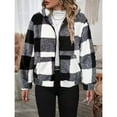 thumbnail image 5 of DAFPZW Women's Sherpa Hooded Cardigan Fall Winter Fuzzy Fleece Jacket Warm Soft Plaid Flannels Sweater Coat Outwear, 5 of 9