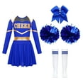 thumbnail image 3 of Aiihoo Kids Girls Cheerleading Dress Cheer Leader Suit Long Sleeve Dance Leotard Dress with Stocking A Blue 6, 3 of 6