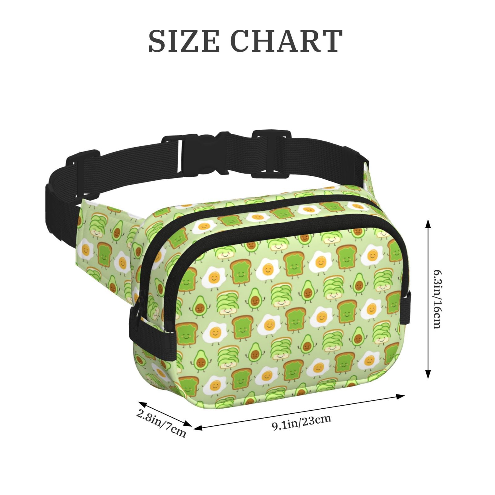 Fuzoiu Avocado And Toast Print Unisex Square Double Layer Waist Bag,Crossbody Fanny Pack Travel Workout Accessory