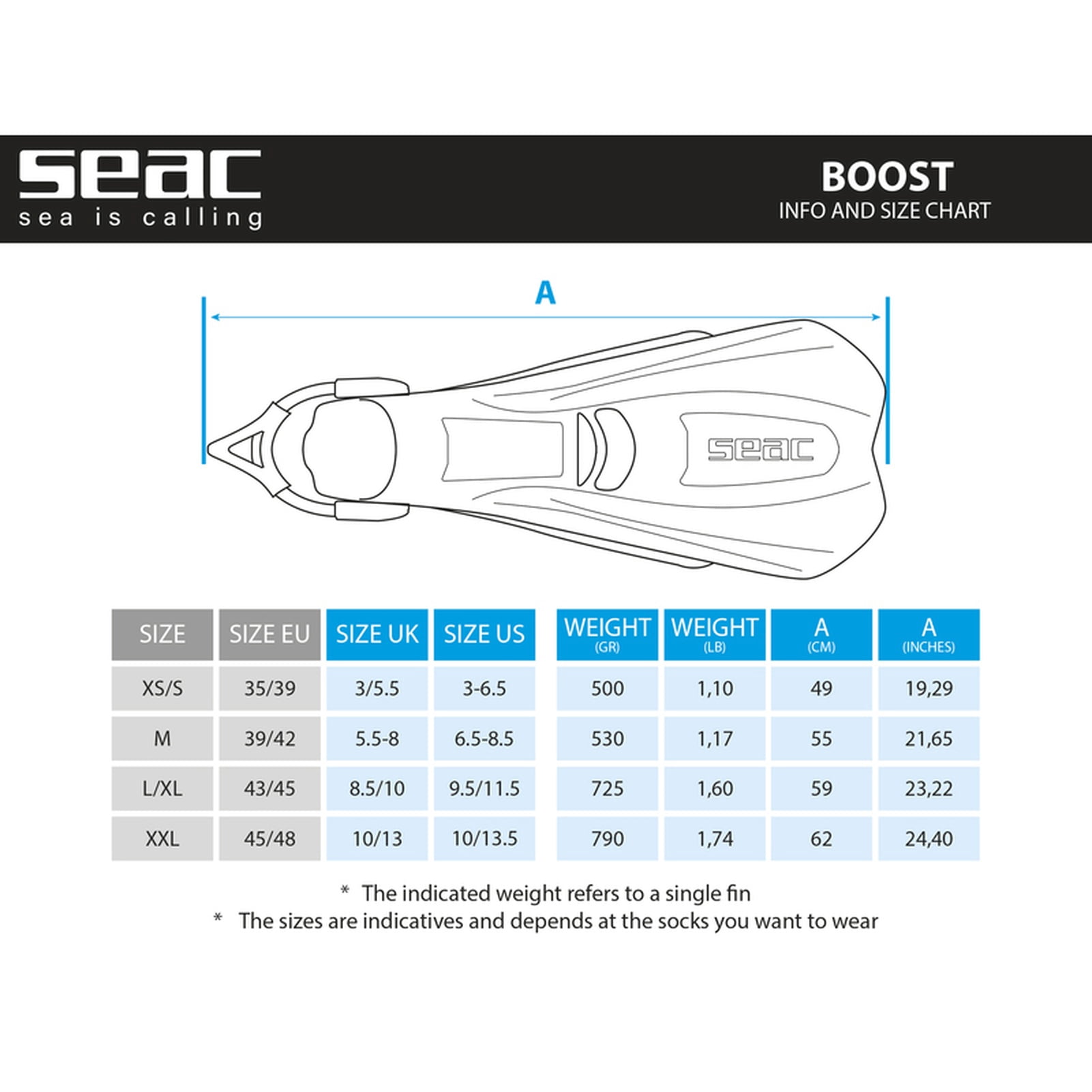 SEAC Boost Diving Fins, Color: Black, Size: L/XL