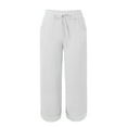 thumbnail image 5 of White Linen Pants Women Summer Lightweight Pants with Pockets Casual Pants Elastic and Comfortable Fabric Pants Sports and Leisure Beach Pants for Women, 5 of 5