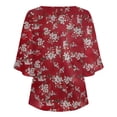 thumbnail image 6 of Ichuanyi Womens Tops, Summer Womens Casual Floral printed O-Neck Loose 3/4 Sleeve Chiffon Blouse Tops, 6 of 7