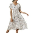 thumbnail image 2 of Fesfesfes Spring Dresses for Women Casual Short Sleeve V-Neck Floral Print Boho Dresses Vacation Beach Sun Dress, 2 of 8