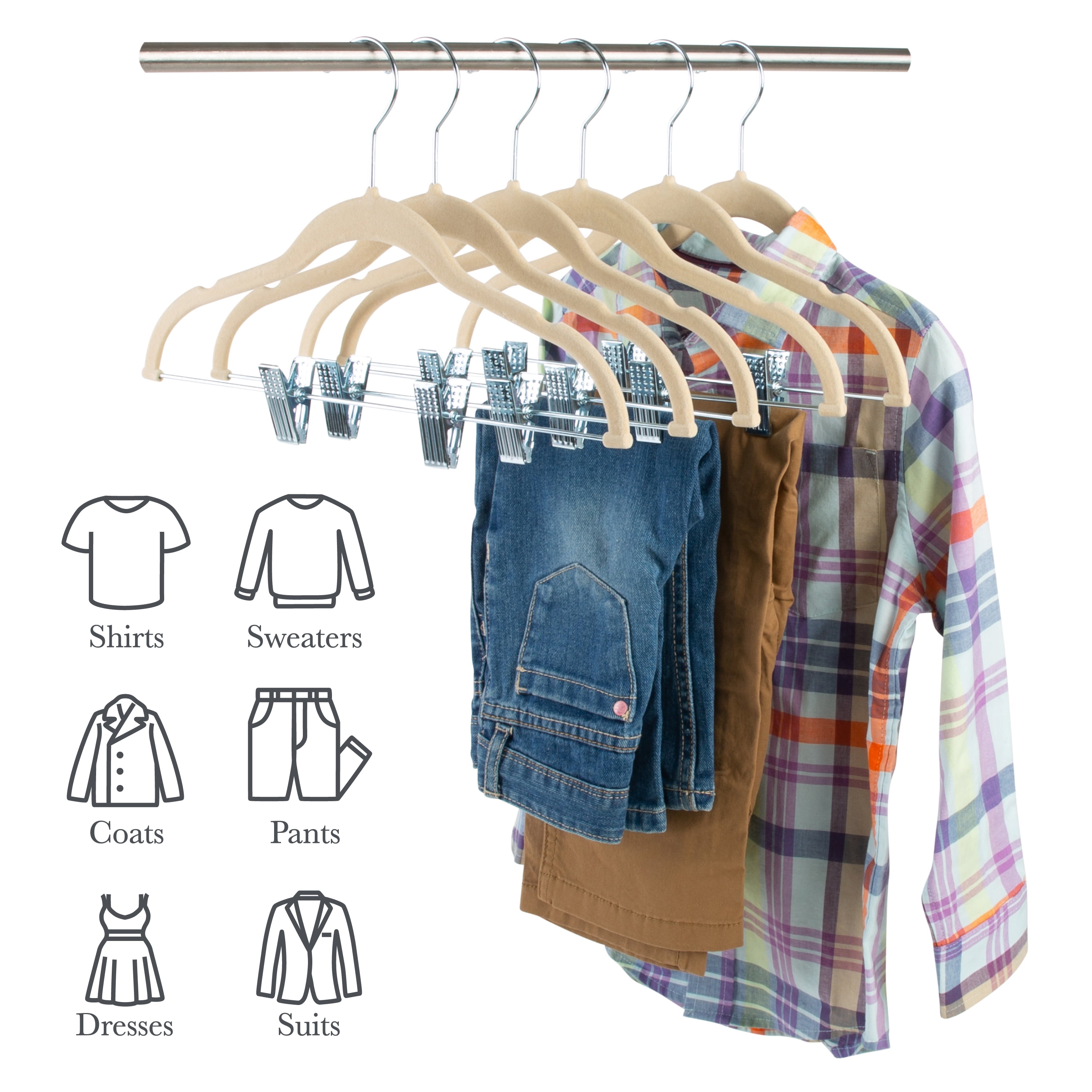 Simplify 60 Pack Children's Velvet Hangers in Ivory