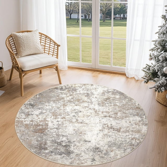 Alfombra UERMEI redonda, lavable, antideslizante, 122 cm, marrón y gris