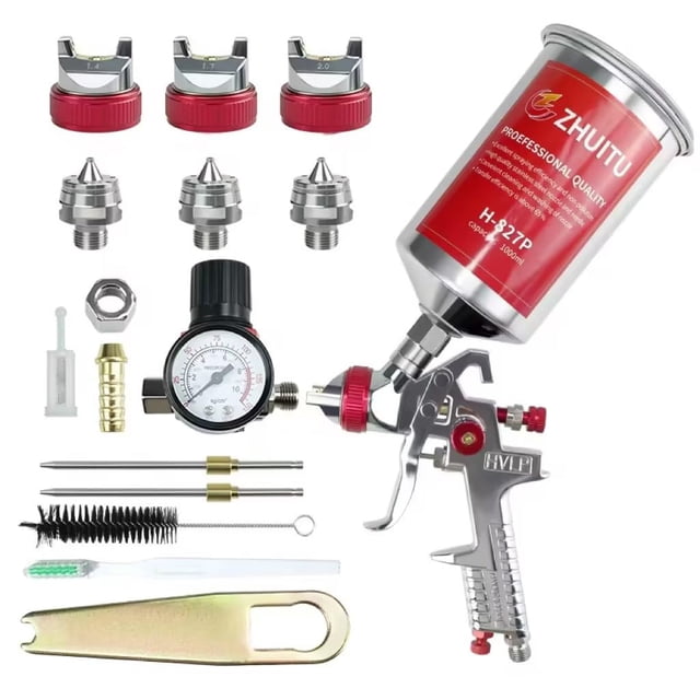 Pistola pulverizadora de aire HVLP ZHUITU con boquillas de 1,4/1,7/2 mm, vaso de 1000 ml