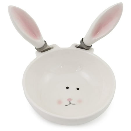 Boston International Easter Ceramic Bowl and Stainless Steel Spreader, 4.5 x 2-Inches, Baxter Bunny