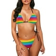 thumbnail image 2 of Suhoaziia Color Stripe Bikinis for Women Plus Size Skin-Friendly Comfortable Swimwear Triangle Bathing Suit,Twist Front Straps Swimsuits with Adjustable Straps Size S, 2 of 6