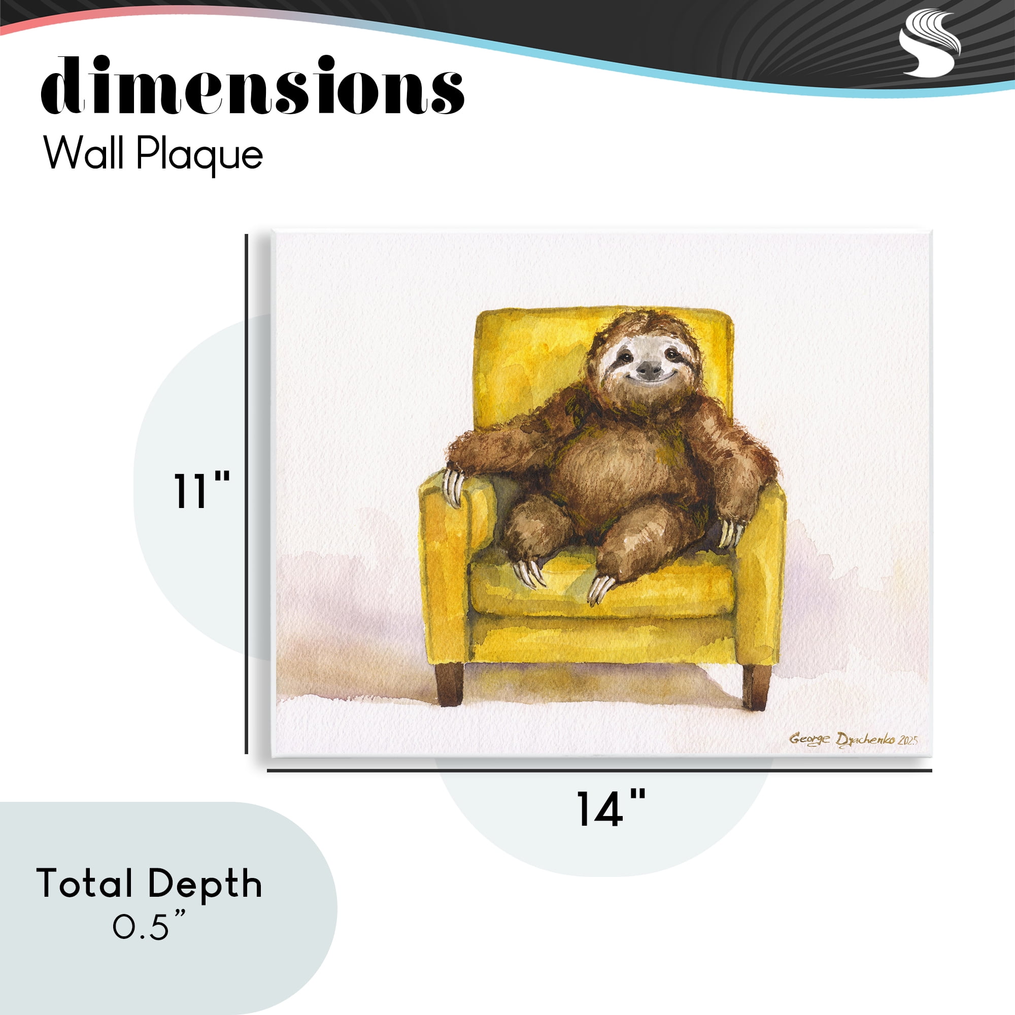 Stupell Industries Happy Sloth Relaxing on Armchair Wall Plaque Art, design by George Dyachenko