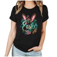 thumbnail image 2 of UPPADA Femmes Heureux Easter T-Shirt Bunny Lapin Graphique T-Shirt Manche Courte Drôle Lettres Imprimées Chemises Manche Courte Col Rond Tuniques Hauts Noir,G, 2 of 5