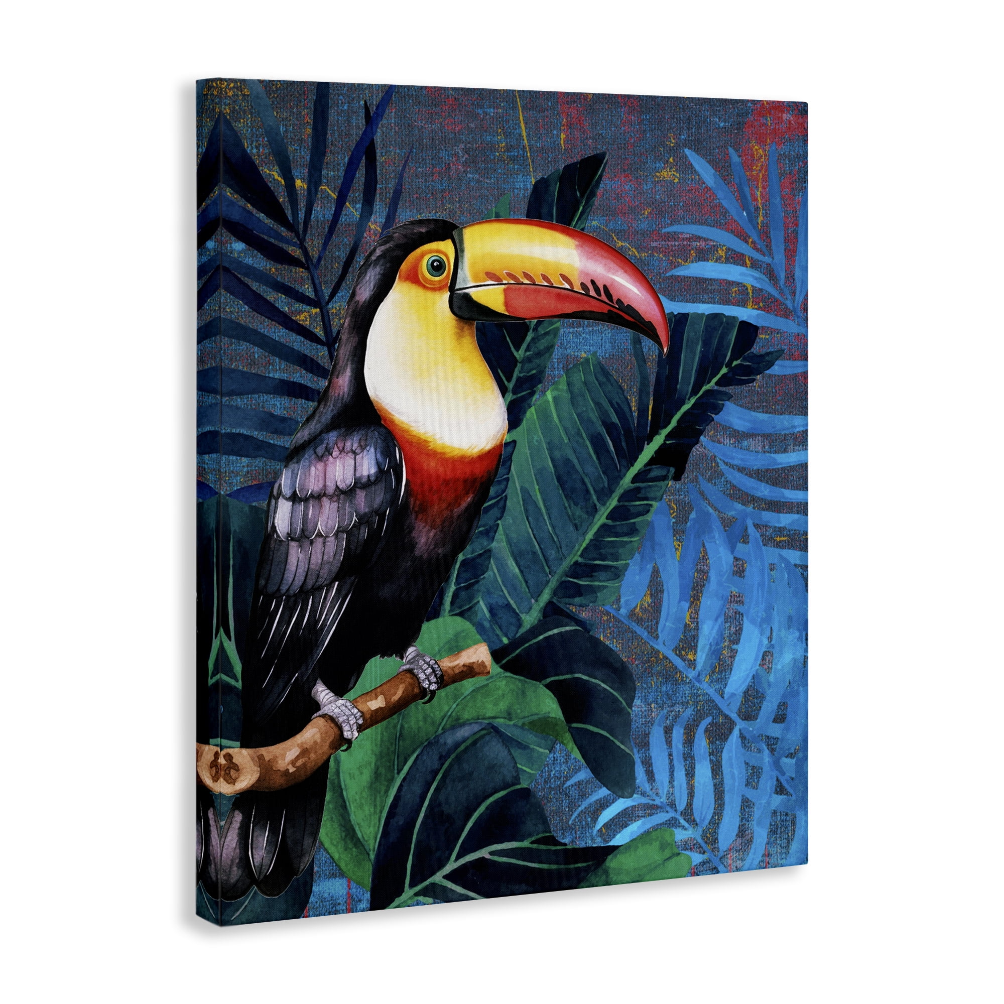 Stupell Industries Bright Toucan Among Leaves Animals Painting Wrapped Canvas Art Print Wall Art, 24 x 30