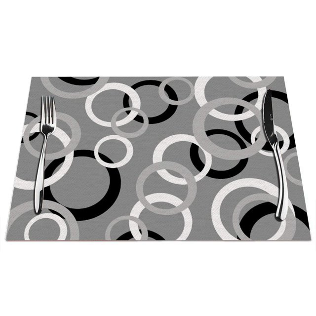 Juego De 4 Manteles Individuales Circulares, Color Blanco, Gris Y Negro, Resistentes Al Calor, Para Mesa De Comedor, Antideslizantes, 18.0 X 12.0 In