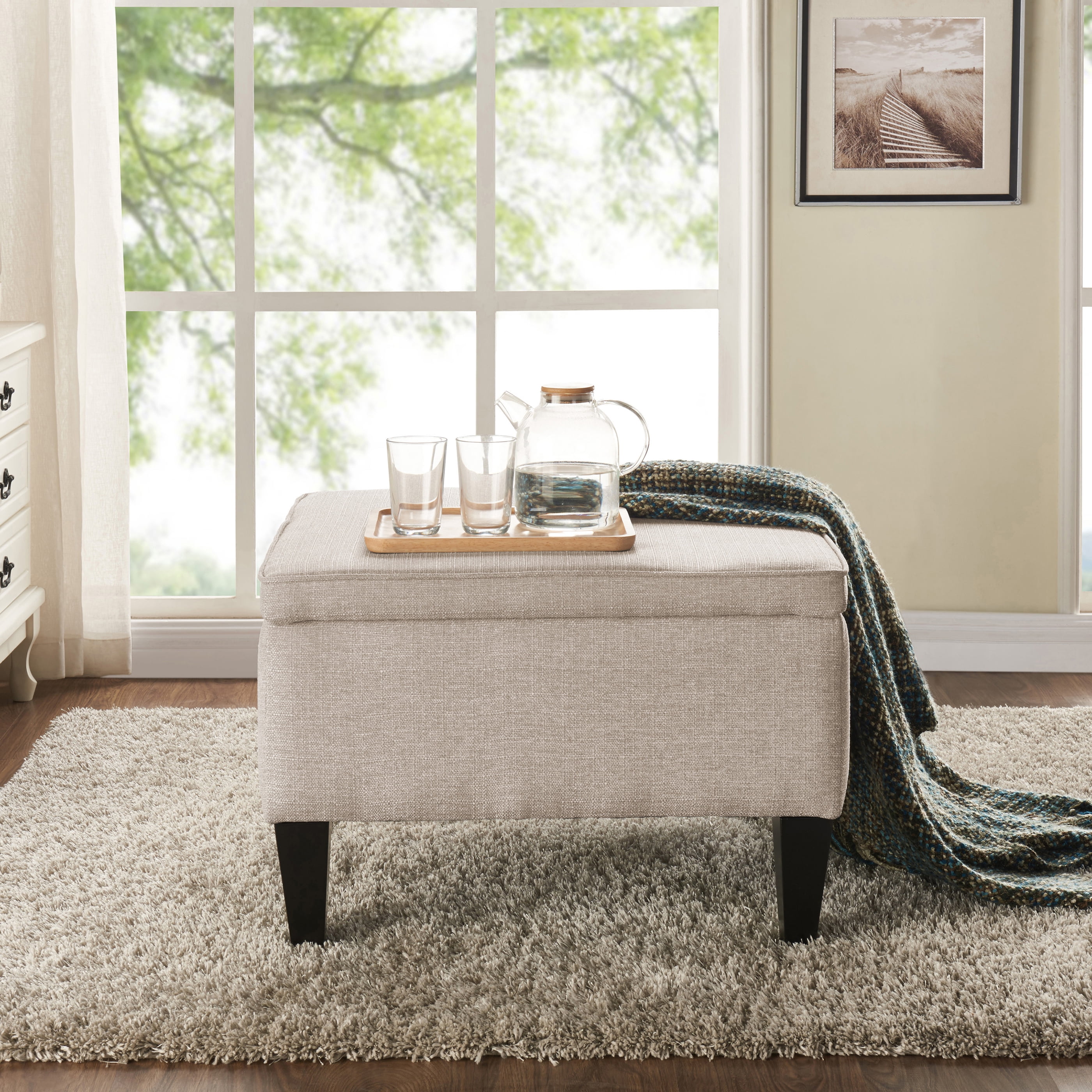 Flip Top Storage Ottoman in Oatmeal Linen