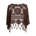 thumbnail image 3 of UOCUFY Women Plain Fringe Cut Out Sheer Knit Crochet Cover Up Three Quarter Sleeve Hollow Out Sweater Shirts Swimsuit Coverups Wear (Brown, M), 3 of 4