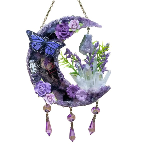 WIFKLSIIPG Amethyst Moon Pendant Garden Hanging Ornament Amethyst Moon Pendant Made of Material Garden Wind Chime