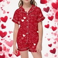 thumbnail image 2 of YUEHUA Toddler Girls Floral Silk Pajamas Short Sleeve Button-Up Top Shorts Summer 2PC Valentine's Day Flowers Satin Pajamas Set, Size 4-5 Years, 2 of 5