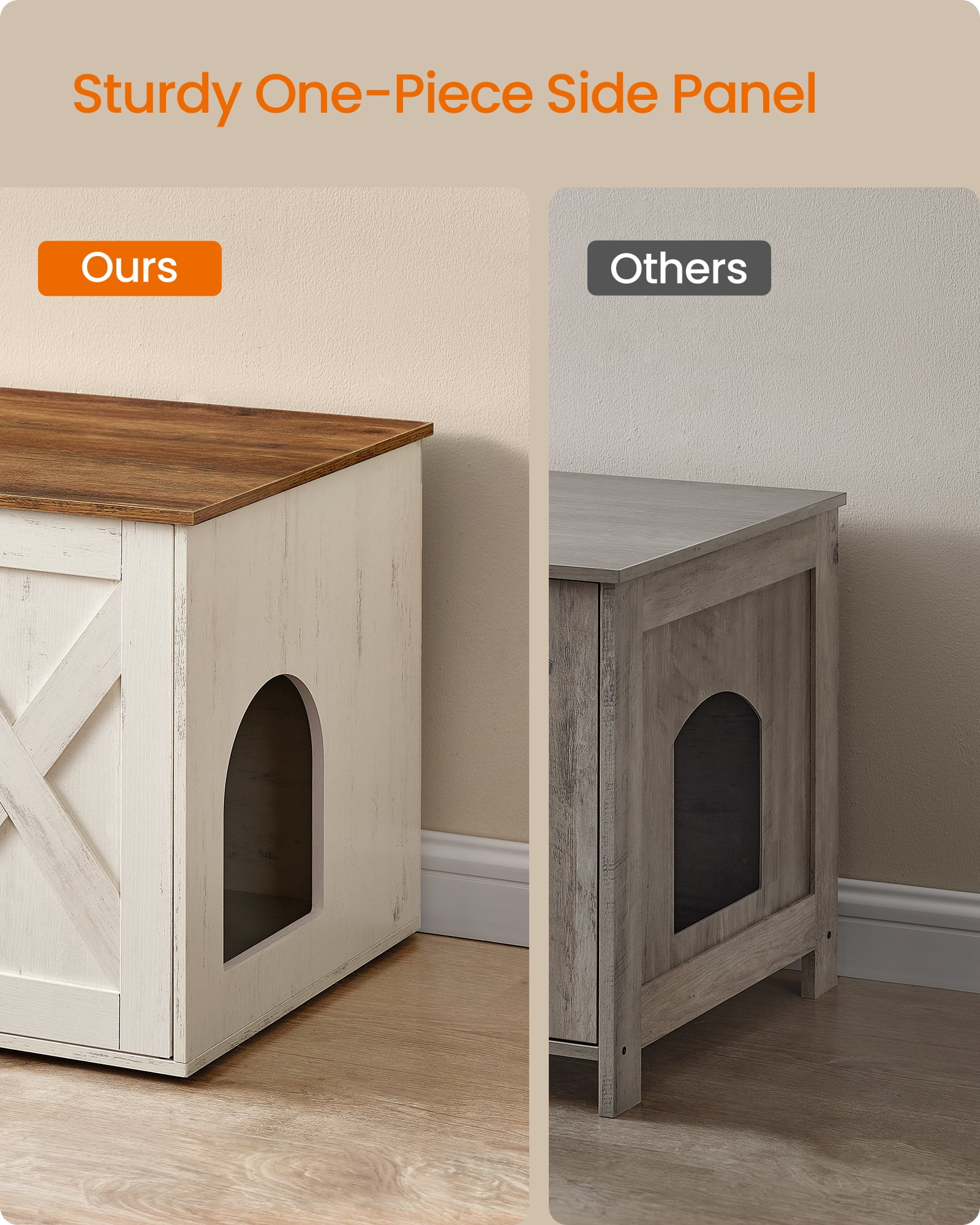 Feandrea Cat Litter Box Enclosure, Litter Box Furniture Hidden, Indoor Cat House, End Table, 27.6 x 19.7 x 19.7 Inches, Rustic White and Honey Brown