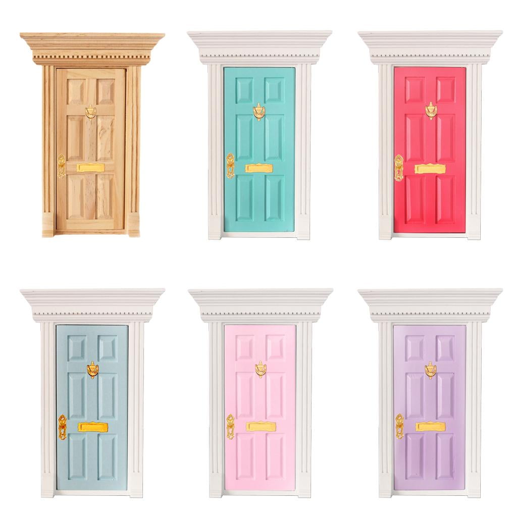 1:12th Scale Mini Wooden Door w/Hardware Dolls House Fairy Garden Wood Color 