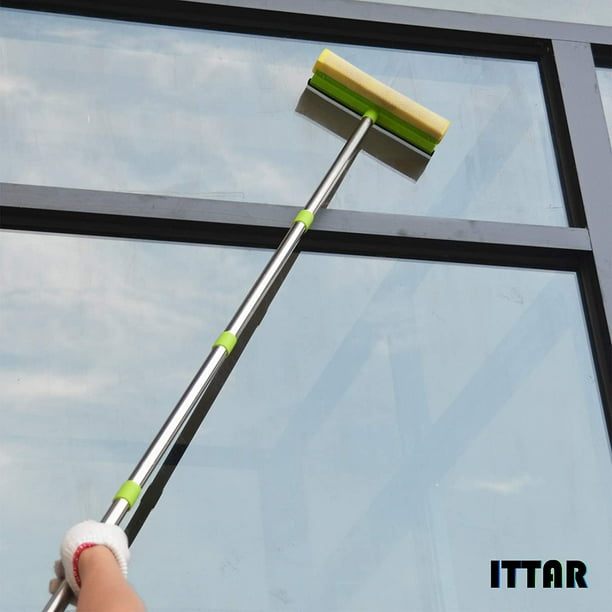 Multi-Use Window Squeegee, 2 in 1 Window Cleaner with Long Extension Pole,  Sponge Squeegee with 30 Long Handle for Gas Station, Glass,Shower,Outdoor