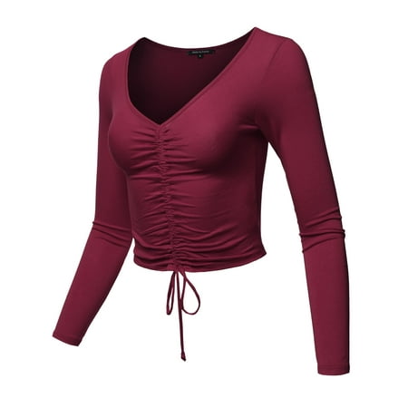 fashionoutfit causal drawstring ruched tie solid sleeve crop sexy cute