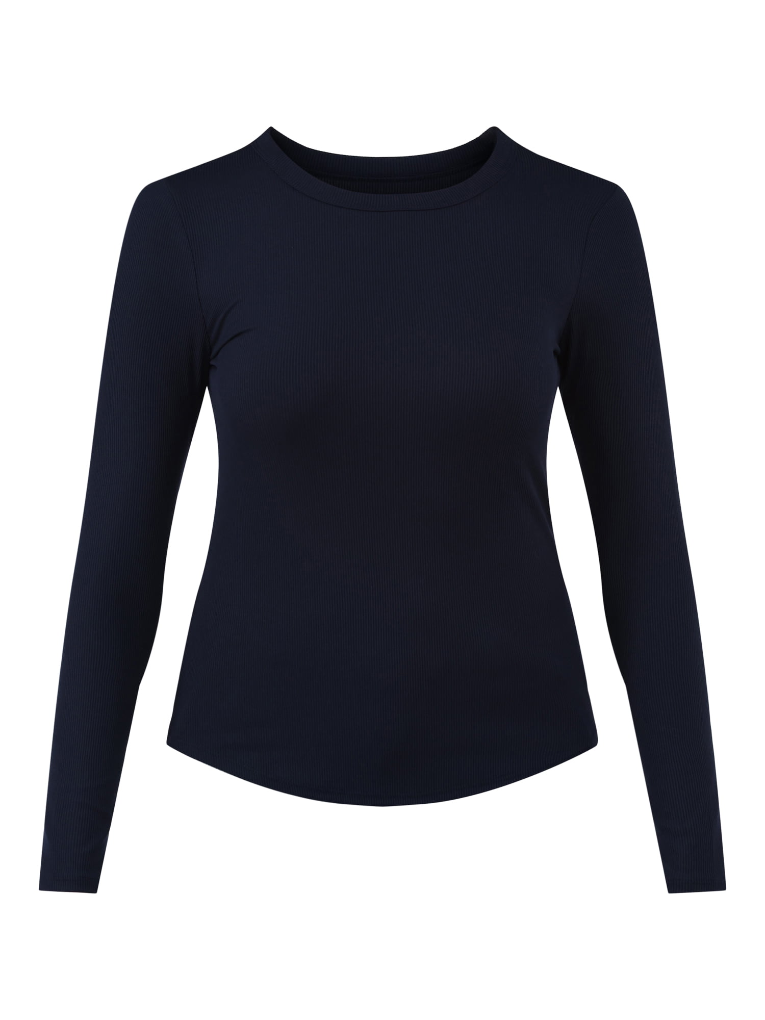 No Boundaries Ribbed Crewneck Tee with Long Sleeves, 1 or 2-Pack, Women's & Women's Plus XXS-XXL