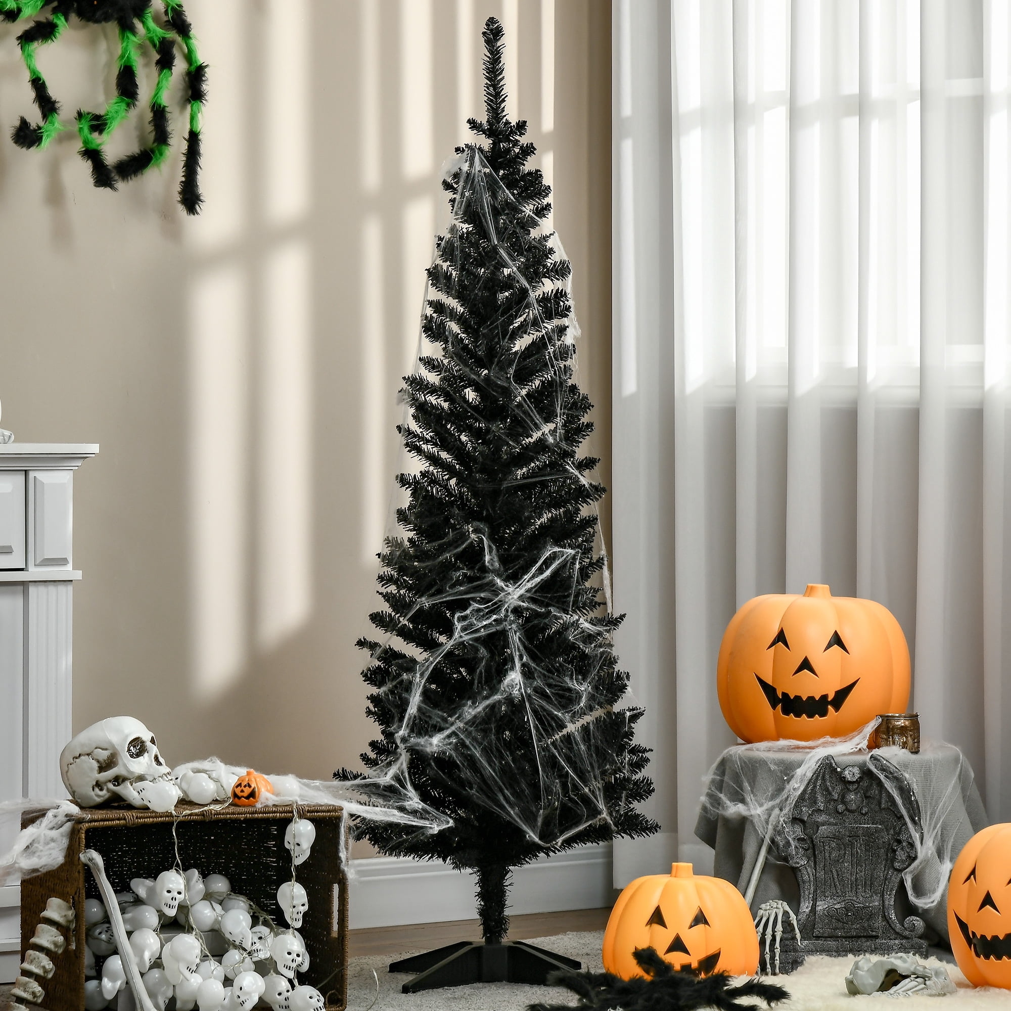 5ft Unlit Pencil Christmas Tree 294 Tips Easy Assembly Plastic Base Small Space Holiday Decor