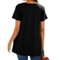 thumbnail image 4 of HUBERY Women Solid Color Lace Crochet Spliced V Neck Short Sleeve Top, 4 of 4