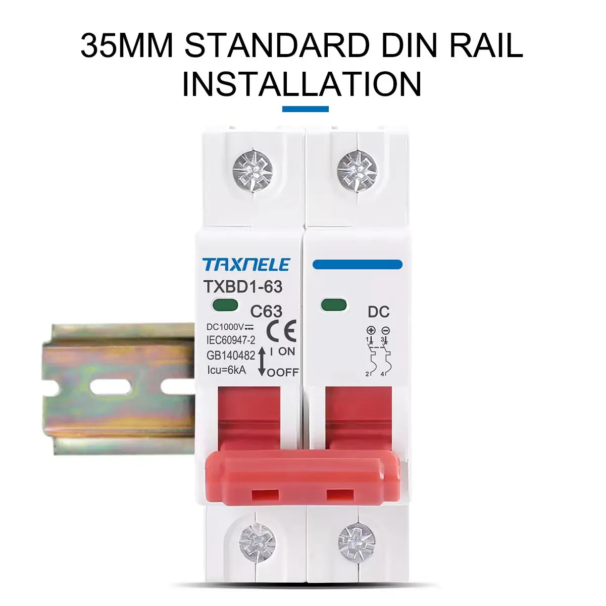 DC 1000V 2P Solar Mini DC Circuit Breaker Battery Switch 6A 10A 16A 20A 25A 32A 40A 50A 63A DC MCB for Photovoltaic PV System