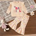 thumbnail image 2 of TOWED22 Girls 2 Piece Outfits Cute Graphic Print Crew Neck Sweatshirt and Cute Wide Leg Pants Clothing Set,Beige,2-3 Y, 2 of 7