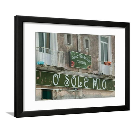 O'Sole Mio Pizzeria Sign, Ischia, Bay of Naples, Campania, Italy Framed Print Wall Art By Walter
