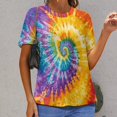 thumbnail image 6 of Colorful Swirls Tie-dye Womens Tops Women's Fashion Casual Short Sleeve Flower Print Round Neck Pullover Top Blouse, 6 of 6