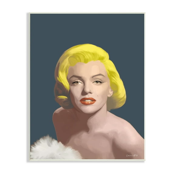 Stupell Industries Blonde Pop Vintage Marilyn Fashion Icon over Blue Beauty & Fashion Painting Unframed Art Print Wall Art, 13 x 19
