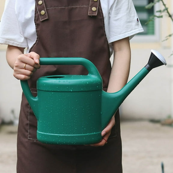 Plantss Watering Can​ Green Traditional Plastic Watering Can with Long Spout Wide Capacity Body Gardening Gloved Hand Use, Heavy Duty Watering Tool
