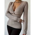 thumbnail image 6 of Women'S Twist Knot Fall Clothes Fashion Outfits Top Ribbed Long Sleeve Camel S, 6 of 9