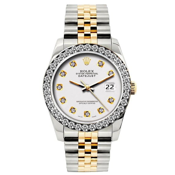 Pre-Owned Rolex Datejust 26MM 6917 White Diamond Dial Diamond Bezel Two Tone Yellow Gold Jubilee Bracelet 1.2ct