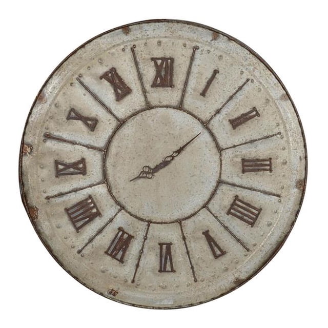HomeRoots 401288 Rustic Farmhouse Distressed Tin Round Wall Clock