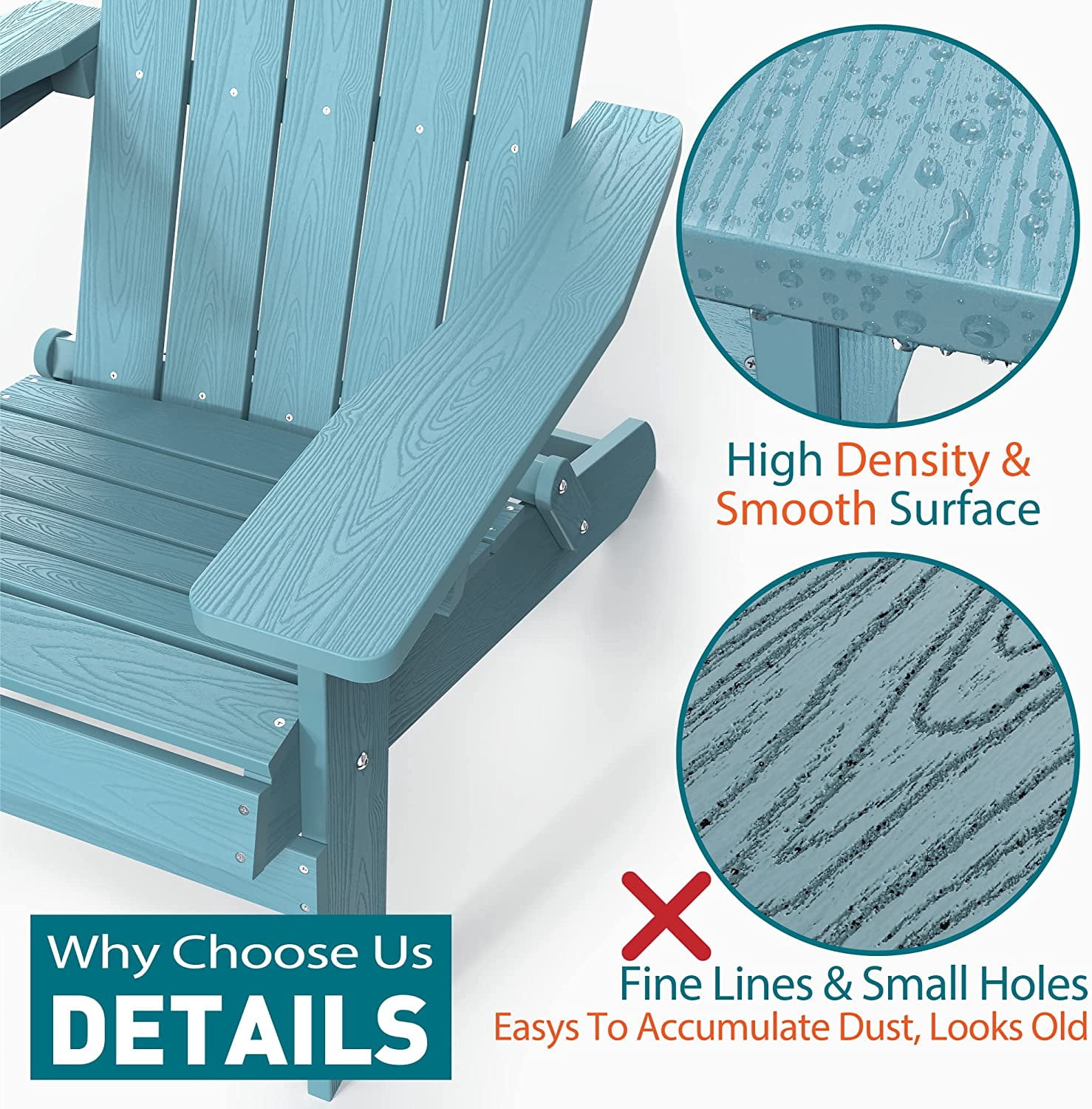 ZEKOO Folding Adirondack Chair Plastic Outdoor Patio Lawn Chair Blue