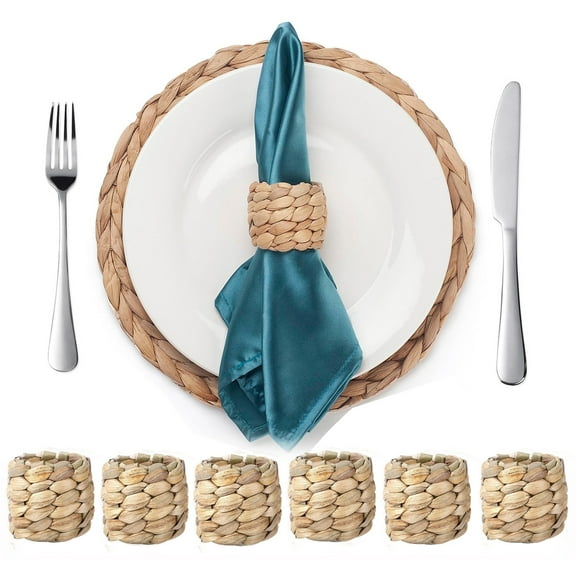 PandaTop Woven Napkin Rings Set of 6 Farmhouse Napkin Rings Bulk Water Hyacinth Napkin Rings for Dinning Table, Napkin Rings Holder Table Decor for Party Gathering Banquet Wedding Birthday Christmas