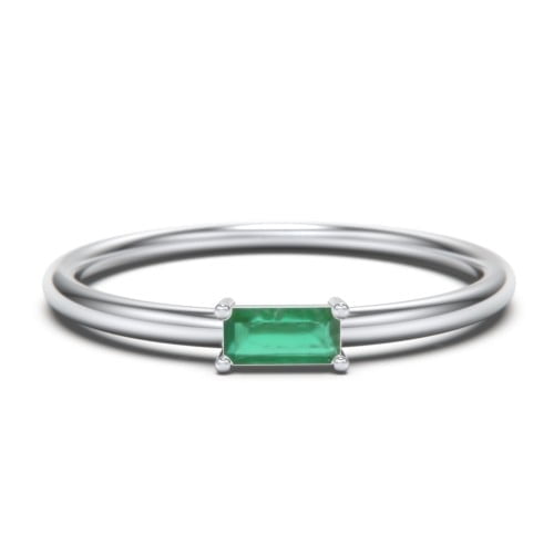 East-West Stackable Baguette Birthstone Ring - Emerald (May)