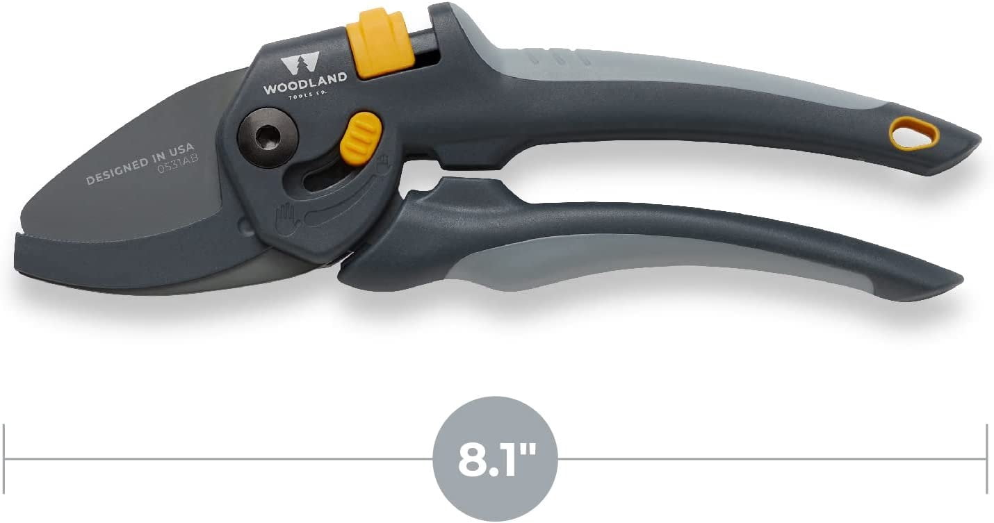 Woodland Tools Co. Heavy Duty Adjustable Anvil Pruning Shears, Gardening Hand Pruner, Stem Cutter, Branch Trimmer, for Dry Dead Growth 05-2004-100