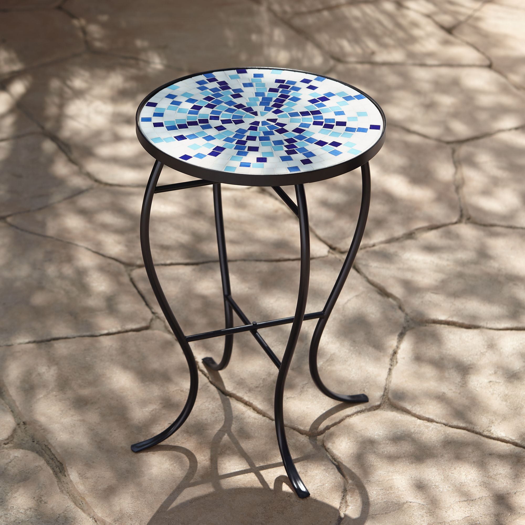 Teal Island Designs Modern Black Round Outdoor Accent Table 14" Wide