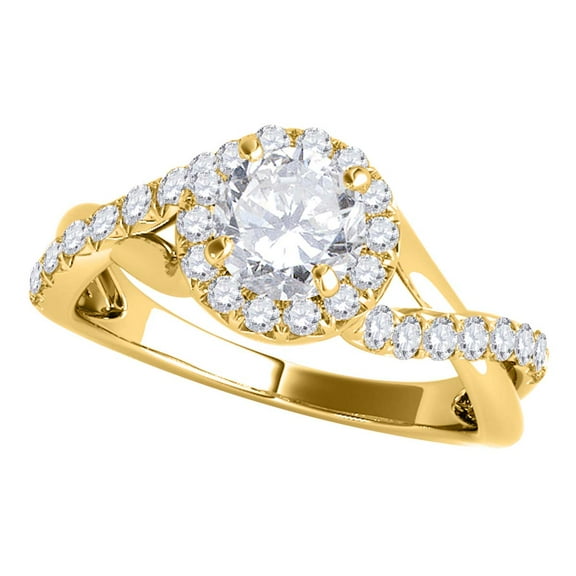 Aonejewelry 0.50 Carat Halo Round Engagement Diamond Ring in 14k Solid Yellow Gold
