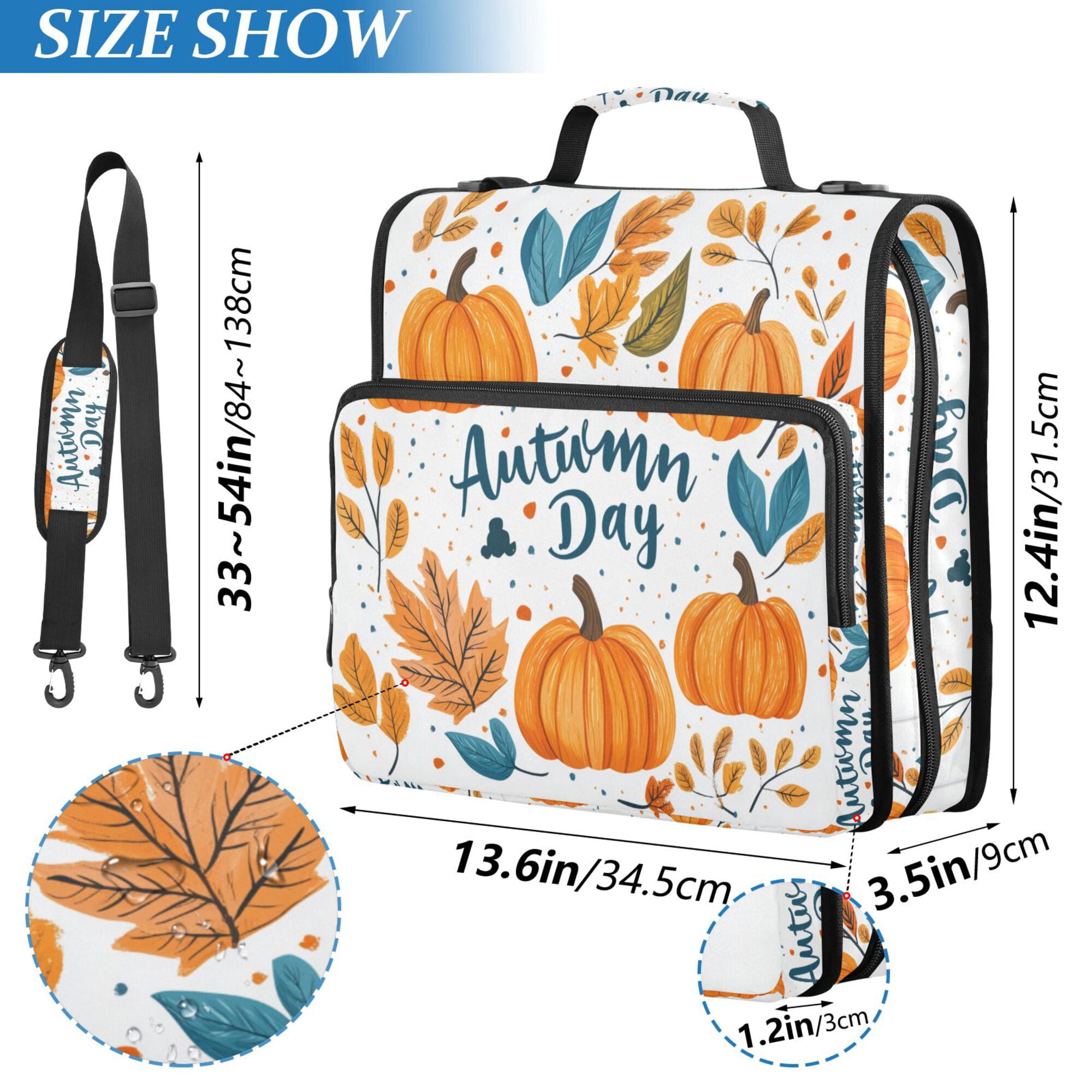 FORMRS Zipper Binder with Shoulder Strap 2-inch Ring 500 Sheet Capacity File Bag, Pumpkins Pattern