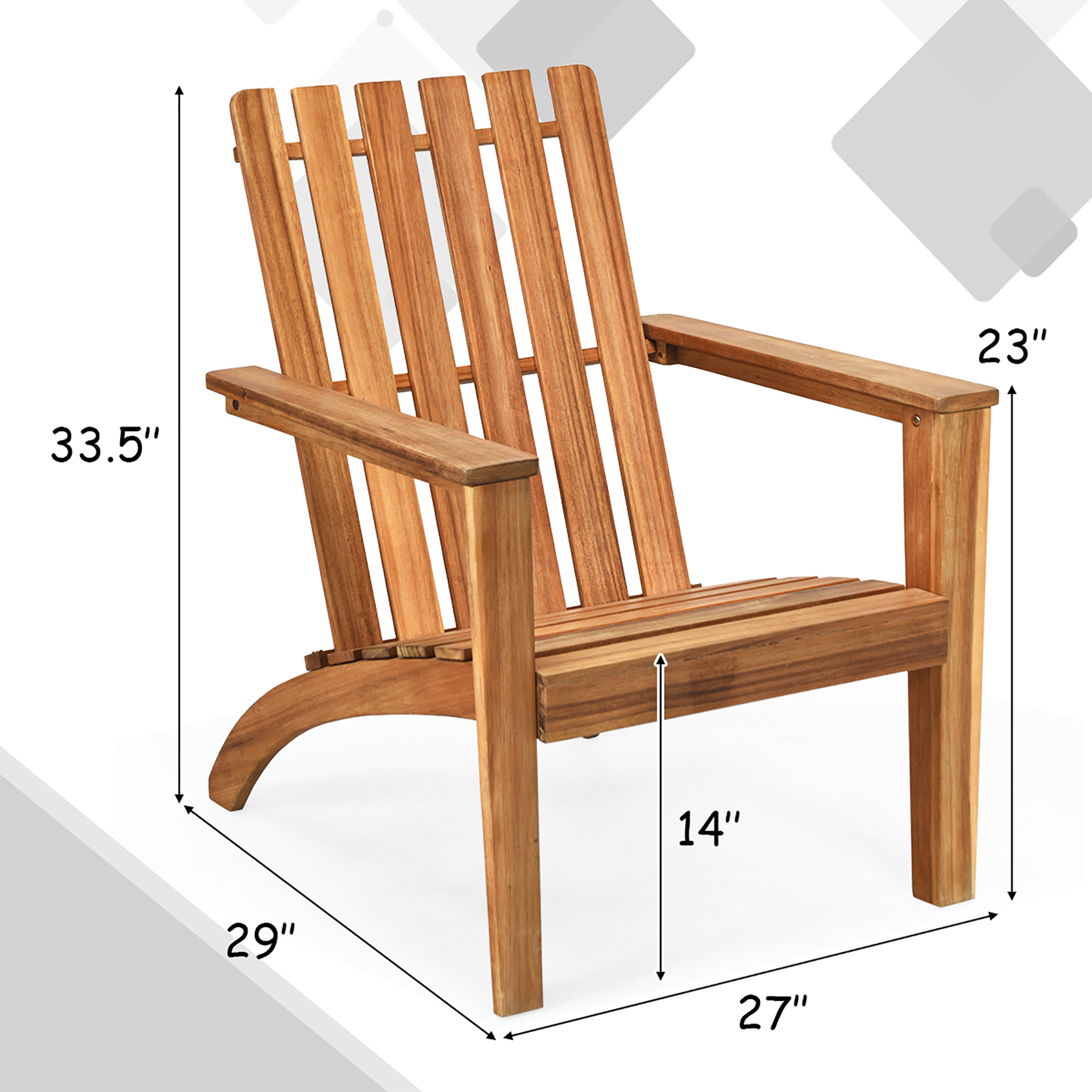 Costway 2PCS Patio Acacia Wood Adirondack Chair Lounge Armchair Durable Outdoor Garden - image 3 of 10